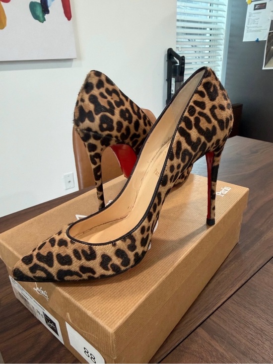 Christian Louboutin Shoes - Christian Louboutin Leopard Calf Hair Pointed Toe Pumps with Red Sole